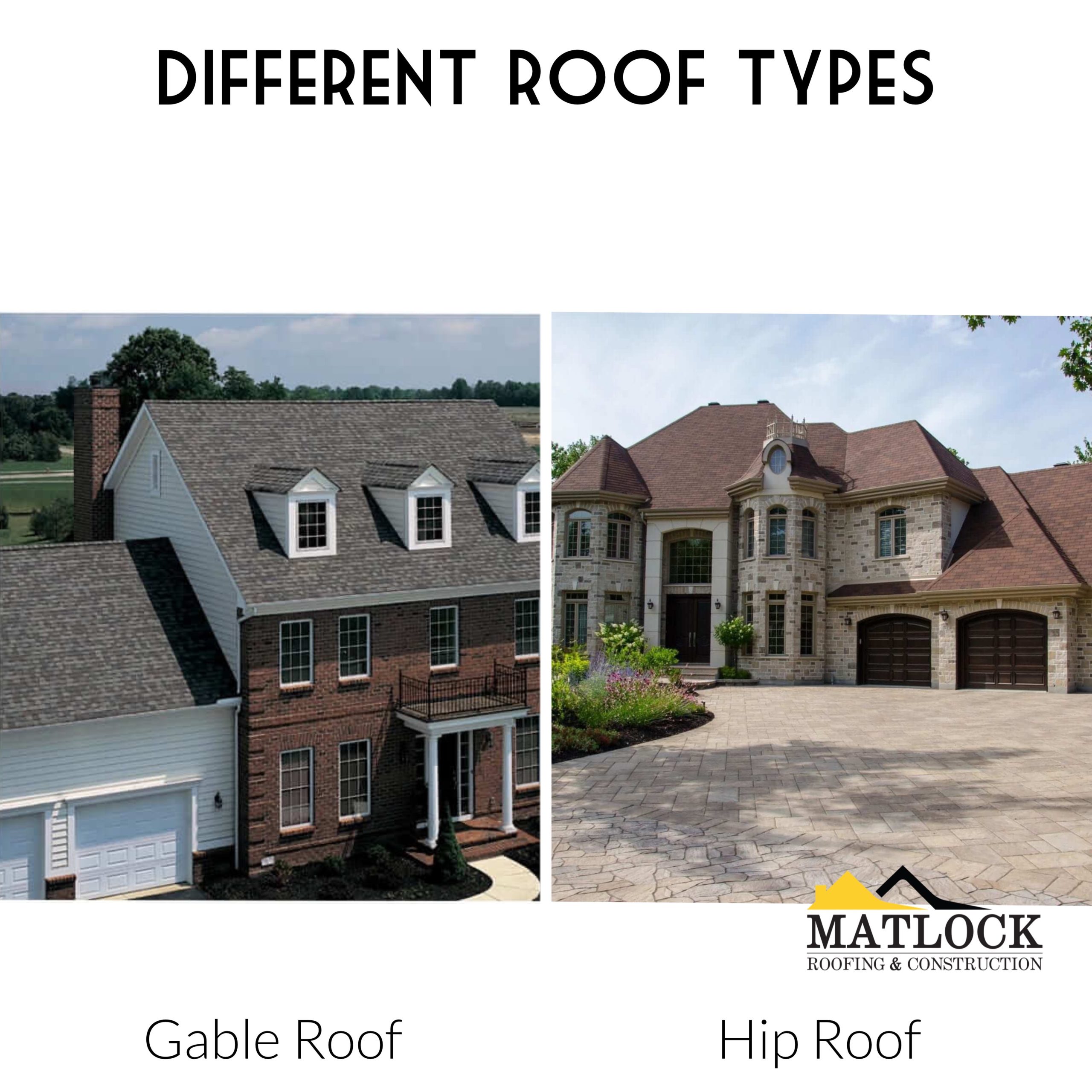 Gable vs Hip by houses Matlock Roofing has reroofed